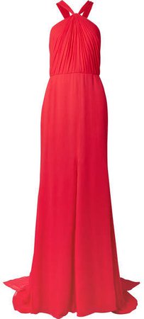 Draped Silk-crepon Halterneck Gown - Red