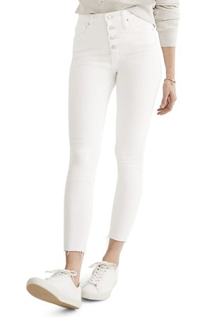 Madewell 10-Inch Button High Waist Crop Skinny Jeans (Pure White) | Nordstrom