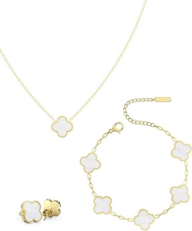 Amazon.com: Lucky Clover Sets Necklace 18K Gold Plated Pendant Earrings Bracelet for Women,With a Different Style Fashion Simple Jewelry (Delicate set necklace): Clothing, Shoes & Jewelry