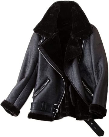 Amazon.com: LY VAREY LIN Women's Faux Shearing Leather Jacket Warm Thickness Moto Coat Winter Shearling Coat Lined Parka (XL Black) : Clothing, Shoes & Jewelry