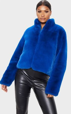 Cobalt Faux Fur Jacket | Coats & Jackets | PrettyLittleThing