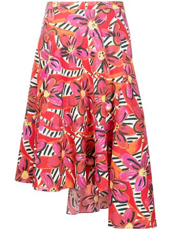 Shop orange Marni floral-print asymmetric skirt with Express Delivery - Farfetch
