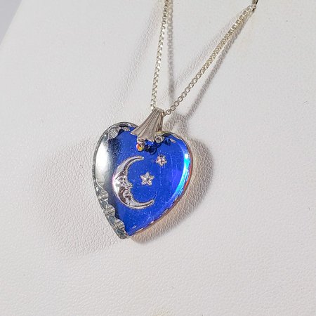 Celestial Moon Necklace Crescent Moon and Stars Inside Heart | Etsy