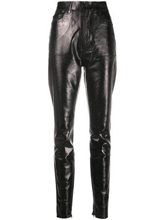 Saint Laurent high-waisted leather effect trousers - FARFETCH