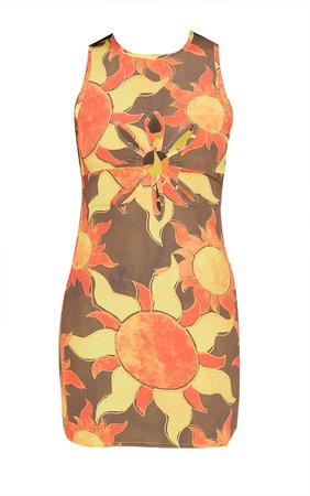 Sun Print Ring Cut Out Detail Bodycon Dress | PrettyLittleThing USA
