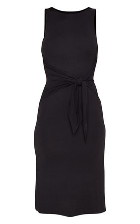 Black Sleeveless Tie Waist Midi Dress | PrettyLittleThing