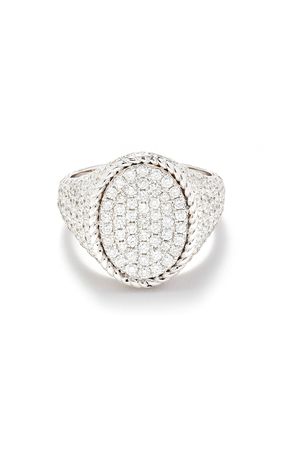 18k White Gold Diamond Oval Signet Ring By Yvonne Leon | Moda Operandi