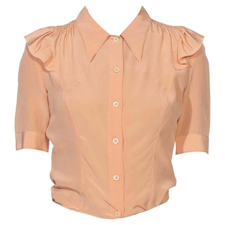 1990s PRADA Blush Pink Silk Crepe De Chine Short Sleeve Blouse For Sale at 1stDibs | prada t shirt