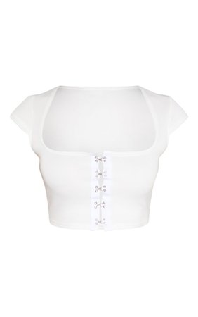 WHITE CORSET HOOK AND EYE CROP TOP