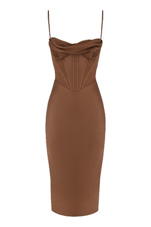 Clothing : Midi Dresses : 'Myrna' Chocolate Cowl Neck Slip Dress