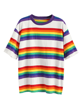 2018 Rainbow Stripe Oversized Tee In MULTI ONE SIZE | ZAFUL