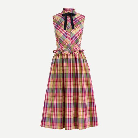 J.Crew: Shirtdress In Plaid With Removable Necktie For Women