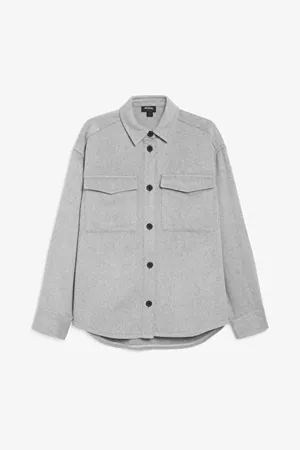 Super soft flannel shirt - Grey - Shirts & Blouses - Monki