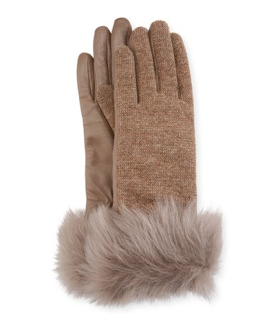 UGG Knit & Leather Gloves w/ Fur Cuffs
