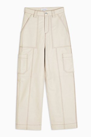 Cream Real Leather Wide Leg Pant | Topshop