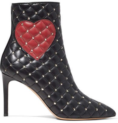 Garavani Studded Quilted Leather Ankle Boots - Black