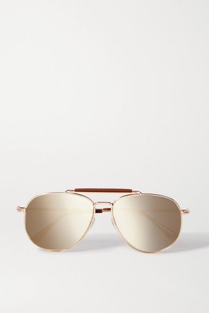 TOM FORD | Sean aviator-style leather-trimmed rose gold-tone and acetate sunglasses | NET-A-PORTER.COM