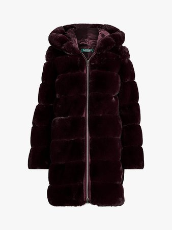 Lauren Ralph Lauren Faux Fur Hooded Jacket, Burgundy
