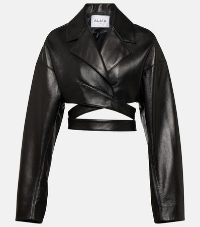 Cropped Leather Jacket in Black - Alaia | Mytheresa