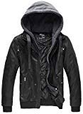 FLAVOR Men's Leather Motorcycle Jacket with Removable Hood Brown Pigskin (X-Large(US Standard), Black+Gray) at Amazon Men’s Clothing store: