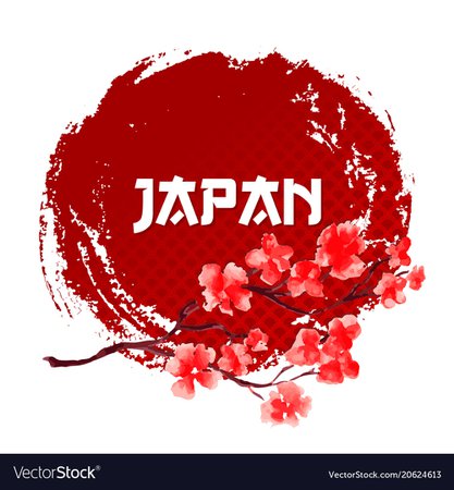 Sakura on red sun background japan sign template Vector Image