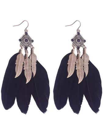 Geometric Alloy Leaf Feather Drop Earrings BLACK: Earrings | ZAFUL