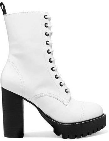 Lace-up Leather Ankle Boots - White