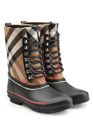 Rubber Rain Boots with Checked Fabric and Leather Gr. IT 38
