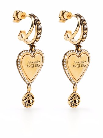 Alexander McQueen engraved-logo heart-drop Hoop Earrings - Farfetch