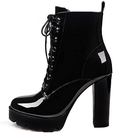 Amazon.com | Women Autumn Round Toe Lace Up Ankle Boots Chunky High Heel Platform Knight Punk Boots Woven Print Bootie | Ankle & Bootie