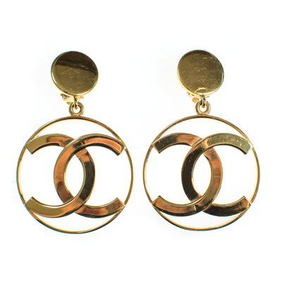 Vintage Gold Chanel CC Logo Statement Earrings - Vintage Meet Modern