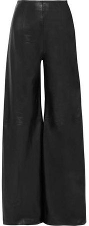 Marvin Leather Wide-leg Pants - Black