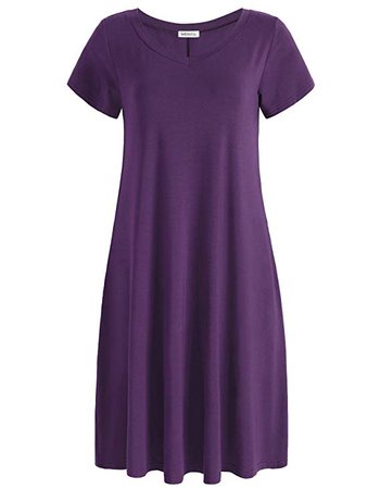 Weintee Women's T-Shirt Dress V-Neck Casual Dress with Pockets M Purple at Amazon Women’s Clothing store: