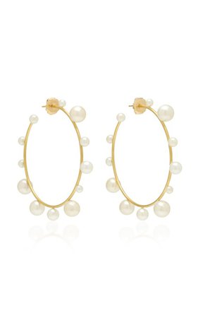 18K Gold And Pearl Hoop Earrings by Irene Neuwirth | Moda Operandi