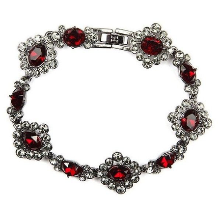 gothic silver bracelet with red stones