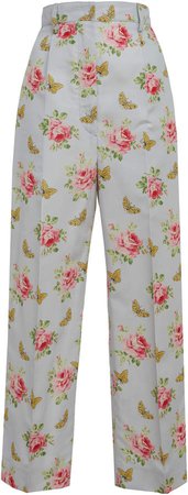 Floral Printed Silk Trousers