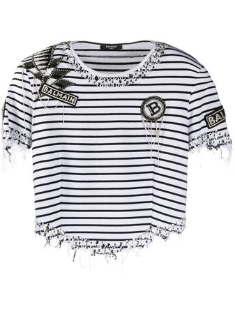 Balmain Embellished Striped T-shirt - Farfetch