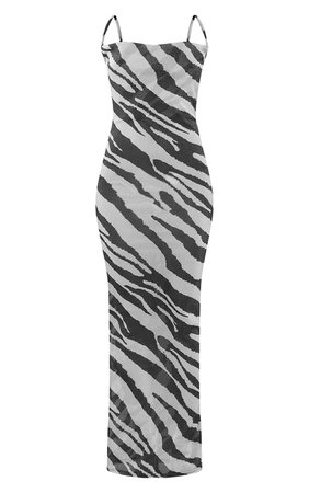 Monochrome Zebra Print Glitter Strappy Cowl Maxi Dress | PrettyLittleThing USA