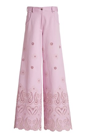 Paisley Floral Embroidered Cotton Denim Pants By Etro | Moda Operandi