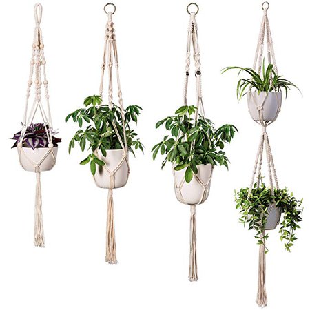 INDRESSME Macrame Plant Hanger Indoor - 4 Pack, in Different Designs, Handmade Cotton Rope Hanging Planter Holders, Garden Patio Balcony Ceiling Decorations Modern Boho Home Decor: Amazon.ca: Patio, Lawn & Garden