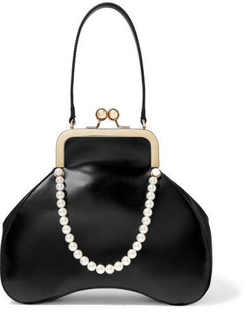 Baby Bean Faux Pearl-embellished Leather Tote - Black