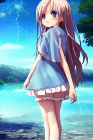 cute anime girl by turquoise ocean