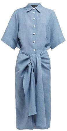 Coopers Tie Waist Linen Blend Dress - Womens - Blue