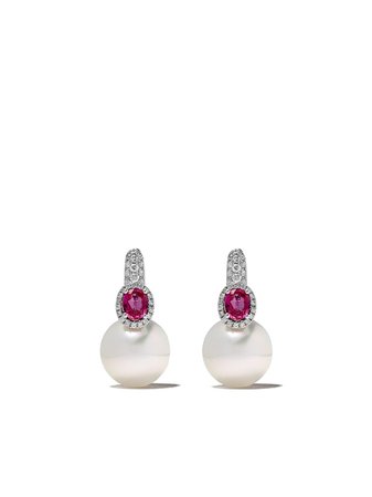 Yoko London 18kt White Gold Belgravia South Sea Pearl, Ruby And Diamond Earrings | Farfetch.com