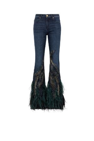 Feather-Embellished Jeans | Roberto Cavalli Flares & Bell Bottom Jeans