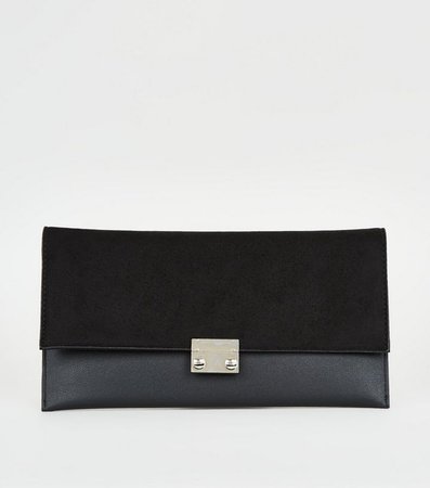 Black Leather-Look Suedette Clutch Bag | New Look