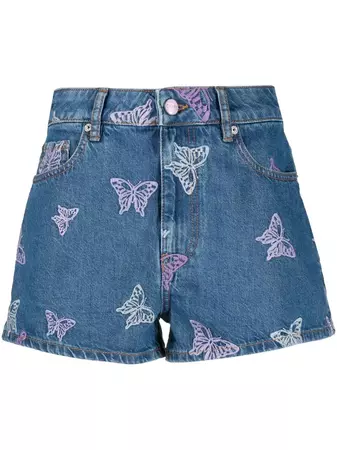 GANNI Butterfly Denim Shorts - Farfetch