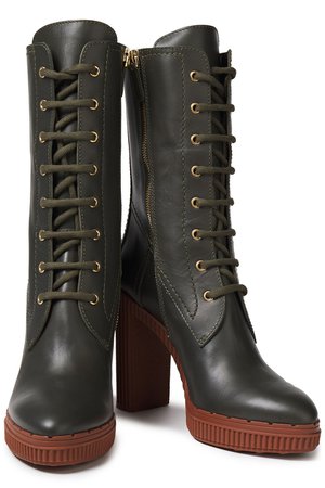 Forest green Lace-up leather platform boots | Sale up to 70% off | THE OUTNET | TOD'S | THE OUTNET