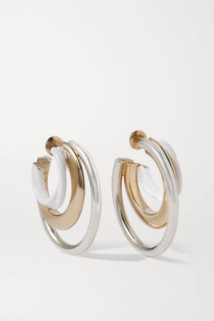 White Silver and gold-tone and enamel hoop earrings | Bottega Veneta | NET-A-PORTER