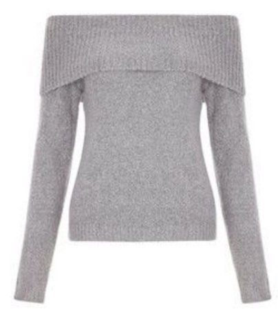 Grey Off Shoulder Sweater Top